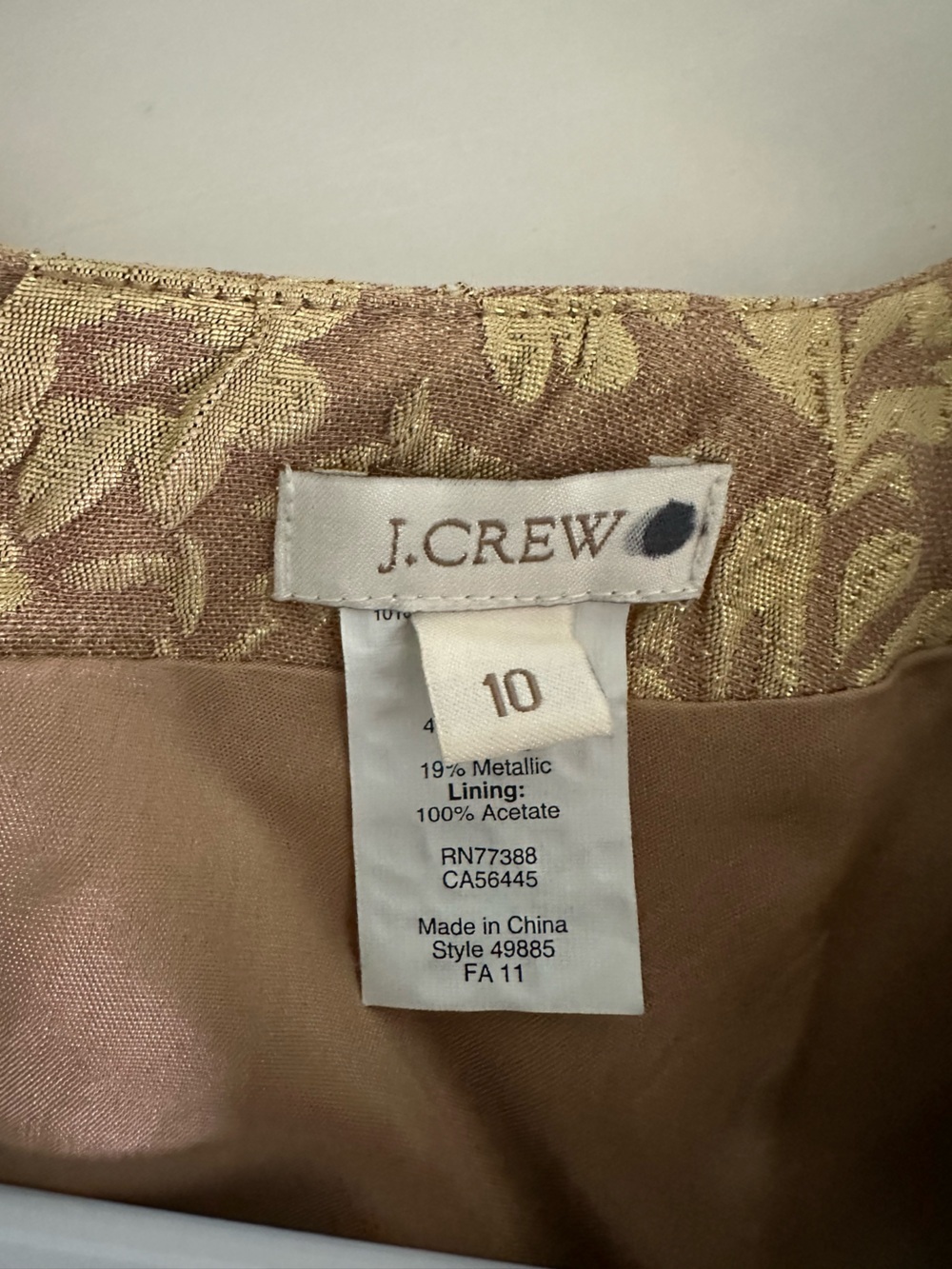 J Crew S 10 Gold Brocade Floral Dress Cocktail Formal cap Sleeve Silk Scoop Neck - Picture 5 of 6